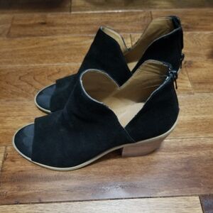 Susina Shoes Womens 10 Bootie Open Toe Leather Fashion Block Heel Cutout Black